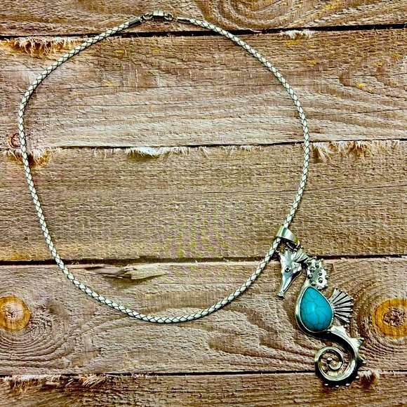 Handmade Nautical Seahorse Necklace with Turquoise & Magnetic Closure! - Picture 3 of 10
